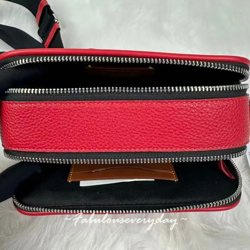 Coach Men Wyatt Crossbody Bag In Leather/Silver/True Red CM113 NWT
